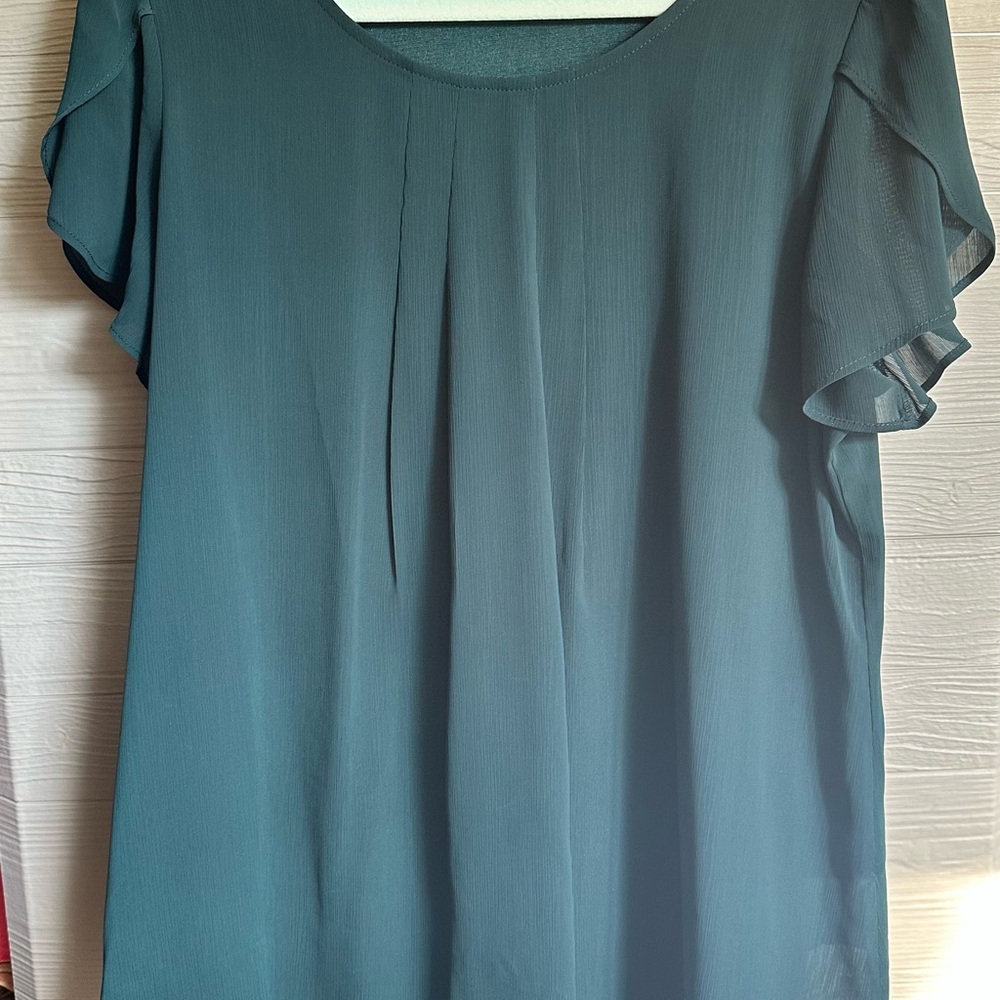 Green and Blue Pleated Relaxed Blouse